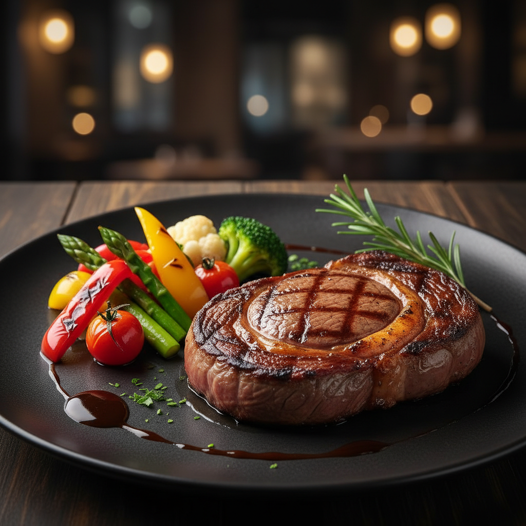 Grilled steak with vegetables